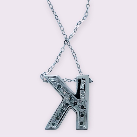 925 Sterling Silver Tiny Cz Initial Letter K Pendant Necklace Womens 19mm 18" - Picture 3 of 5